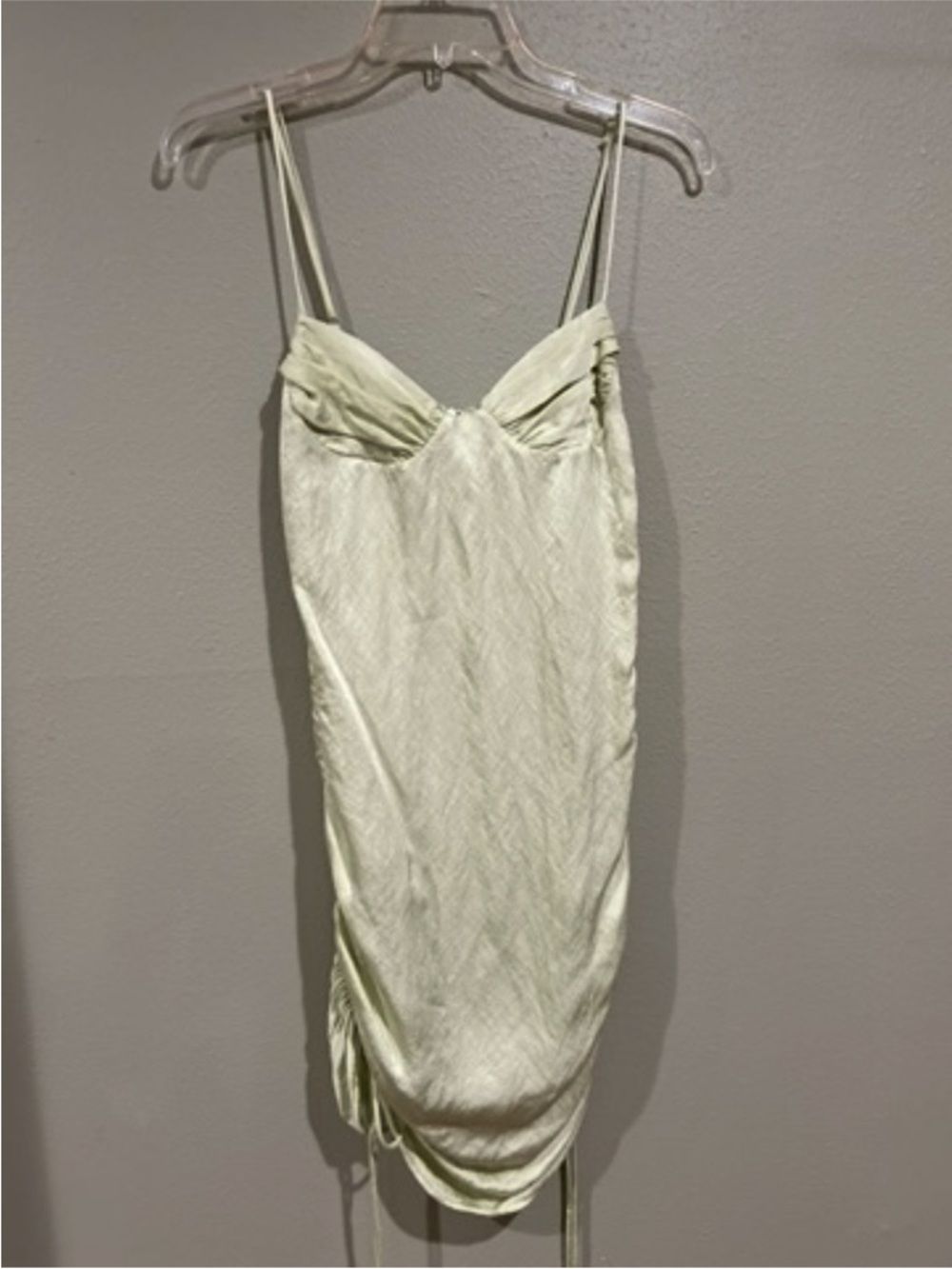 Zara light green ruched satin dress - size S